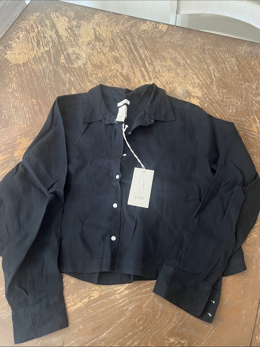 Joie Black Cropped Button-Up Shirt